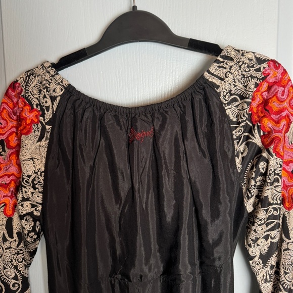 NWT Desigual Boho Blouse Size S Hippie Floral Abstract Artsy Cinch Tie Unique - Picture 13 of 16